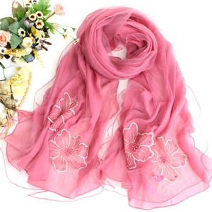 Free Floral Lace Scarf Shawls Women Winter Warm Chiffon Solid 198*70CM - Rose