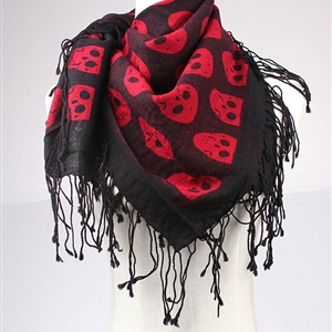 Free Skull Scarf Shawls Women Winter Warm Wool Panties 90*90CM - Red