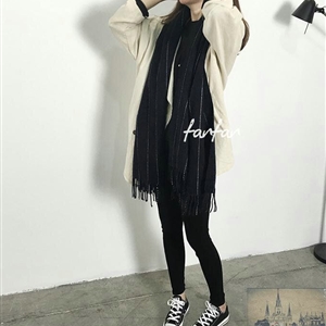 Fringed Fringe Scarves Wrap Women Winter Warm Cashmere Panties 200*65CM - Black