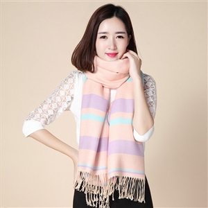 Fringed Fringe Scarves Wrap Women Winter Warm Cashmere Panties 200*70CM - Pink Purple