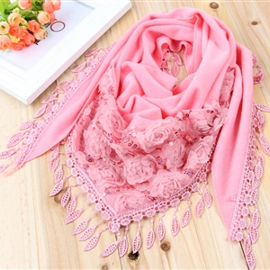 Fringed Lace Floral Scarf Shawls Women Winter Warm Velvet Panties 140*50CM - Peel Powder