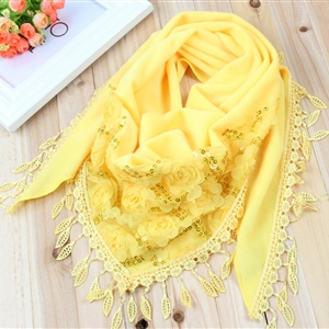 Fringed Lace Floral Scarf Shawls Women Winter Warm Velvet Panties 140*50CM - Yellow