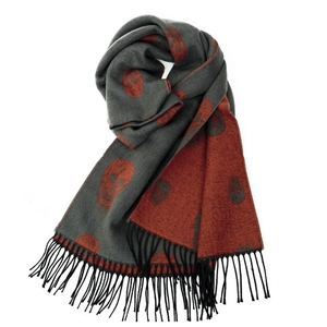 Fringed Skull Scarf Shawls Women Winter Warm Wool Panties 100*50CM - Grey