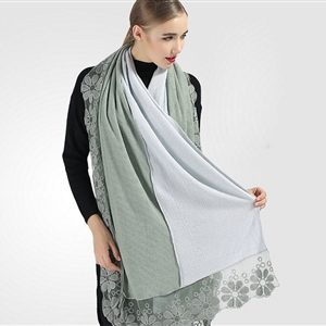 Good Floral Lace Scarves Wrap Women Winter Warm Polyester 210*65CM - Green Blue