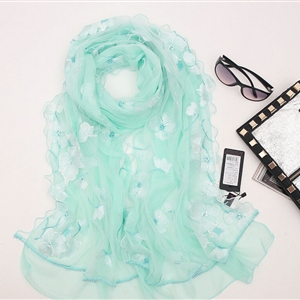 Good Floral Lace Women Scarf Shawls Winter Warm Polyester Scarves 195*56CM - Green