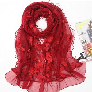 Good Floral Lace Women Scarf Shawls Winter Warm Polyester Scarves 195*56CM - Red