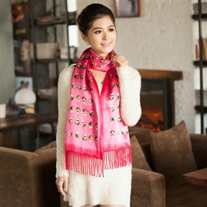 High Quality Fringed Skull Scarf Shawls Women Winter Warm Silk Panties 185*30CM - Rose