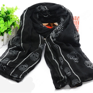 Lovely Skull Women Scarf Shawls Winter Warm Polyester Scarves 170*90CM - Black