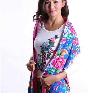 National Style Print Beaded Scarf Scarves For Women Winter Warm Cotton 190*31CM - Blue