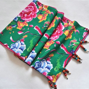 National Style Print Beaded Scarf Scarves For Women Winter Warm Cotton 190*31CM - Green
