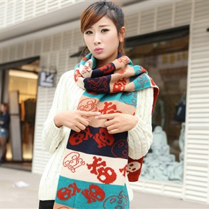 Nice Fringe Skull Scarf Shawls Women Winter Warm Wool Panties 190*32CM - Orange