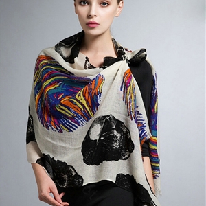 Popular Skull Scarves Wraps Women Winter Warm Wool Panties 185*65CM - Black