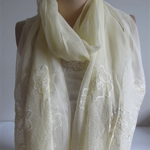 Pretty Embroidered Floral Beaded Scarves Wrap Women Winter Warm Silk 200*50CM - Beige