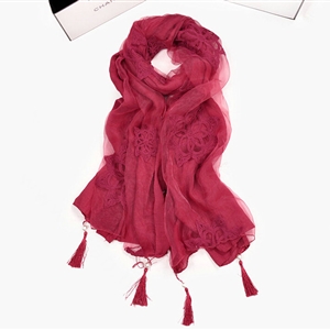 Pretty Embroidered Floral Beaded Scarves Wrap Women Winter Warm Cotton 200*38CM - Red