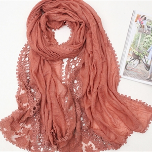 Pretty Embroidered Floral Lace Scarves Wrap Women Winter Warm Cotton 200*75CM - Coffee