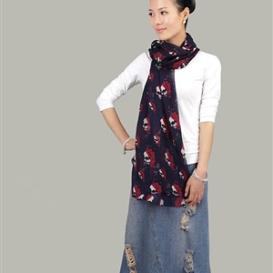 Pretty Skull Sheer Scarf Shawls Women Winter Warm Silk Panties 200*30CM - Navy