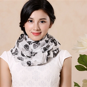 Pretty Skull Sheer Scarf Shawls Women Winter Warm Silk Panties 245*135CM - White
