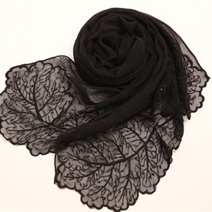 Ruffle Embroidered Beaded Scarves Wrap Women Winter Warm Silk Panties 160*50CM - Black