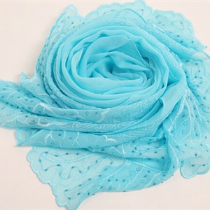 Ruffle Embroidered Beaded Scarves Wrap Women Winter Warm Silk Panties 160*50CM - Blue