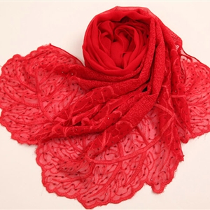 Ruffle Embroidered Beaded Scarves Wrap Women Winter Warm Silk Panties 160*50CM - Red