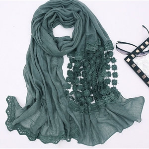 Unique Floral Lace Scarf Shawls Women Winter Warm Chiffon Solid 200*70CM - Dark Green