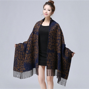Unique Fringed Skull Scarf Shawls Women Winter Warm Wool Panties 200*65CM - Brown