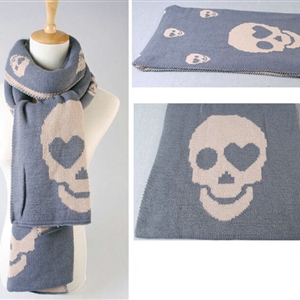 Unique Skull Scarf Shawls Women Winter Warm Wool Panties 200*30CM - Grey