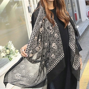 Vintage Skull Scarves Wrap Women Winter Warm Polyester 178*112CM - Black