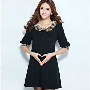 Classy Dresses Fall Women Elbow-Length Sleeve Leopard Print Plus Size - Black