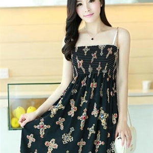 Cute Dresses Summer Girls Sleeveless Cross Short Sundresses - Black