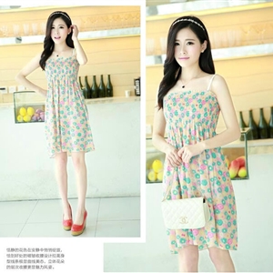 Cute Dresses Summer Girls Sleeveless Floral Short Sundresses - Green