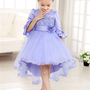 Cute Dresses Winter Flower Girls Bowknot Solid Wedding Party Dress - Purple