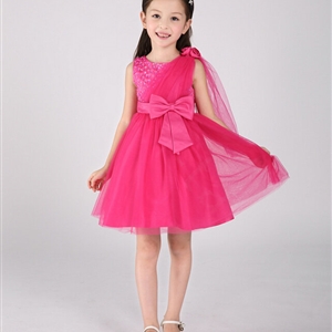 Cute Dresses Winter Flower Girls Knee Length Bowknot Wedding Party Dress - Rose