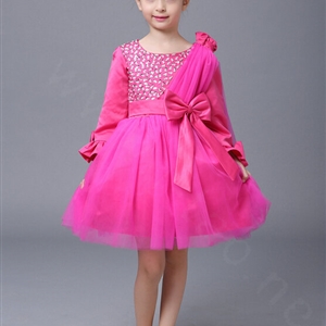 Cute Skirts Winter Flower Girls Diamonds Knee Length Bowknot Wedding Party Dress - Rose