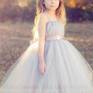 Cute Skirts Winter Flower Girls Long Suspenders Wedding Party Dress - Grey