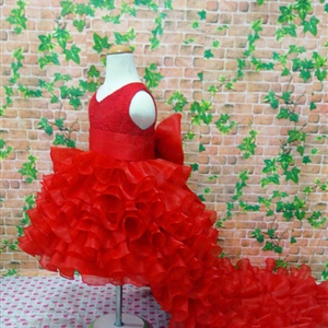 Cute Skirts Winter Flower Girls Ruffled Floor Length Wedding Party Dress - Red