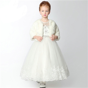 Cute Skirts Winter Flower Girls Shawl Diamond Wedding Party Dress - White