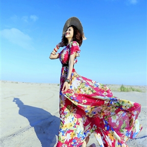 Dresses Summer Girls Short Sleeved Tunic Printed Beach Long Bohemian - Rose