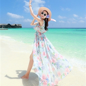 Elegant Dresses Summer Girls Swallowtail Beach Long Chiffon Bohemian - Light Blue
