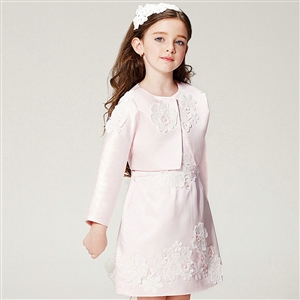 Elegant Dresses Winter Flower Girls Lace Wedding Party Dress - Pink