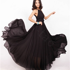 Glamorous Dresses Summer Women Strapless Beach Tunic Long Chiffon Solid - Black