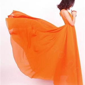 Glamorous Dresses Summer Women Strapless Beach Tunic Long Chiffon Solid - Orange