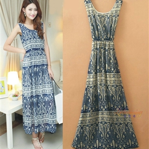 Sweet Dresses Summer Female Skirts Beach Bohemian Long Chiffon - Dark Blue