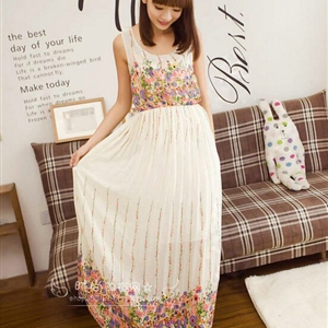 Sweet Dresses Summer Female Skirts Beach Bohemian Long Chiffon - Pink White