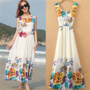 Sweet Dresses Summer Female Skirts Beach Bohemian Long Chiffon - Purple White