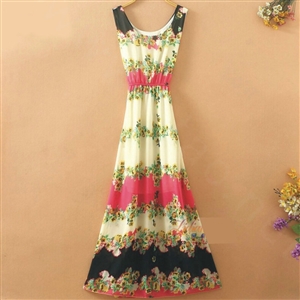 Sweet Dresses Summer Female Skirts Beach Bohemian Long Chiffon - Rose White