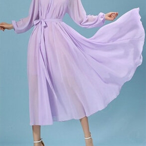 Sweet Dresses Summer Girls Bohemian Coast Lantern Long Sleeve Chiffon Long - Purple