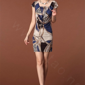 Temperament Dresses Summer Women Leopard Print Plus Size - Blue