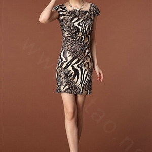 Temperament Dresses Summer Women Leopard Print Zebra Print - Coffee
