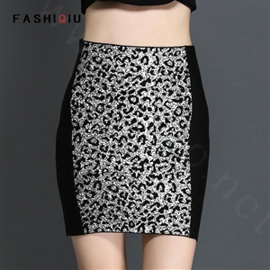 Temperament Dresses Winter Women Leopard Print Semi Knitted - Black White
